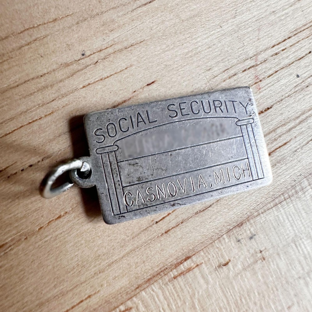 Vintage Beau Sterling Social Security‎ Card Charm Michigan 1960s Engraved